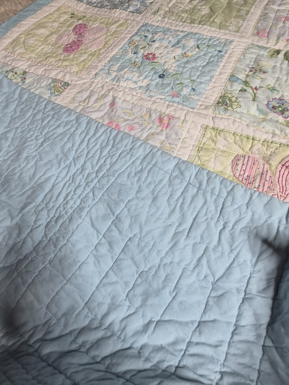 Pottery Barn Pastel Patchwork Floral Quilt in Blue, Pink, Green, Cream - Picture 8 of 10
